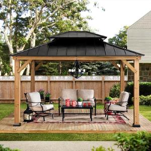 Sunjoy Black Archwood 11 ft. x 13 ft. Cedar Framed Gazebo with Hook and Steel Roof K8572 (2 BOXES) Cheap Websites