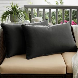 Sunbrella Canvas Black Corded Indoor/ Outdoor Pillows (Set of 2) - 14 in x 24 in Online Cheap Quality