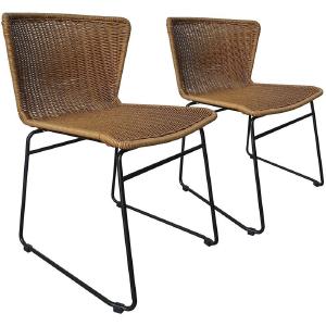 TK Classics Outdoor Wicker Steel Frame Patio Dining Chair Beige/Black (Set of 2) Outlet Collections