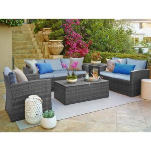 Thy-HOM BAS2613GYBL Rio 5 Piece All-Weather Wicker Conversation set with Storage Rio K8559 Discount Cheapest Pice