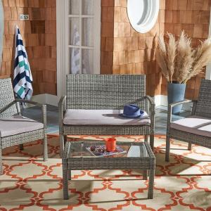 Safavieh Outdoor Living Bassey 4-piece Patio Set - Grey LX4652 Cheap Best