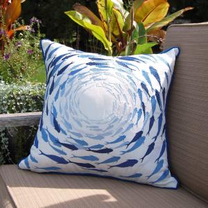 Azure Fish School Indoor/Outdoor Throw Pillow Tumblr Sale Online