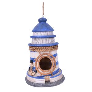 8.5" Resin Blue & White Lighthouse Bird House Free Shipping Cheap Real