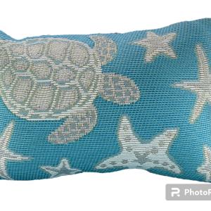 Marina Turtle and Stars Indoor/Outdoor Pillow Aqua 12" x 18" Big Discount For Sale