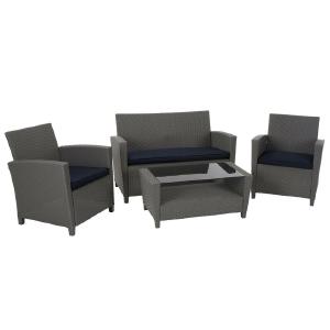 Lancashire 4 Piece Rattan Sofa Seating Group, Gray/Navy (#K2417) Buy Cheap Clearance