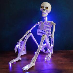 36" Purple Lighted Hanging Halloween Moving Eyes Skeleton With Timer Outlet