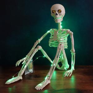 36" Green Lighted Hanging Halloween Moving Eyes Skeleton With Timer Cheap Sale Popular