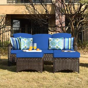 Patio Furniture Sets Clearance Outdoor Furniture All Weather Wicker Patio Sofa Couch Set with Ottomans(3pcs, Grey/Grey) Sale Browse