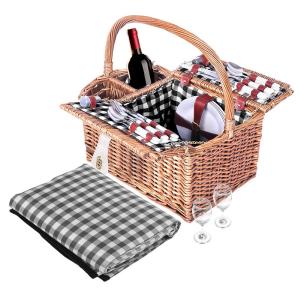Alfresco 4 Person Picnic Basket Set Basket Outdoor Insulated Blanket Deluxe Sale With Paypal