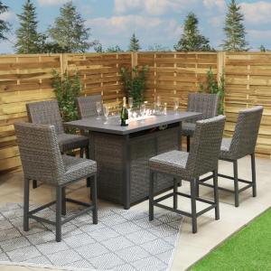 Cannes - 6 Seater Rectangular Bar Set with Firepit (Grey) Clearance Discounts