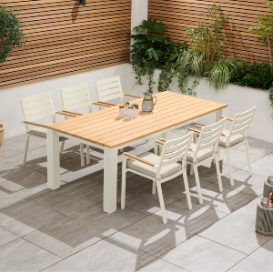 Bracken Outdoors Seattle Teak  6 Seat Rectangular Aluminium Garden Dining Set Clearance Low Pice Fee Shipping