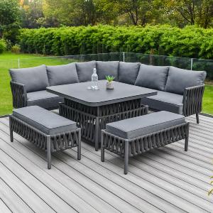 Bracken Outdoors Maldives Rope Large Square Corner Aluminium Sofa Set with Height Adjustable Table Cheapest Online