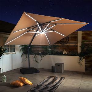 Bracken Outdoors Napoli Sand 3m x 3m Square Cantilever Parasol With LED Lights Outlet Purchase