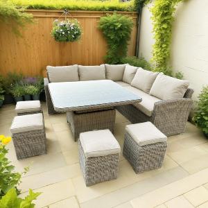 Bracken Outdoors Richmond Square Rattan Corner Sofa Garden Furniture Set with Height Adjustable Table Free Shipping Fast Delivery