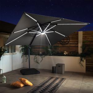 Bracken Outdoors Napoli Grey 3m x 3m Square Cantilever Parasol With LED Lights Reliable For Sale