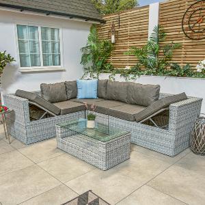 Bracken Outdoors Madrid Light Grey Rectangular Corner Sofa Set with Coffee Table Cheap Usa Stockist
