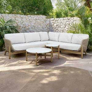 Bracken Outdoors Hampton Acacia Wood and Rope Square Corner Sofa Garden Furniture Set with Coffee Tables Buy Cheap Outlet
