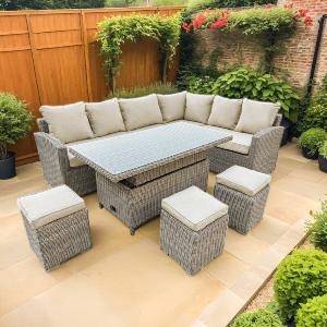 Bracken Outdoors Richmond Rectangular Rattan Corner Sofa Garden Furniture Set with Height Adjustable Table Online Online Cheap Online