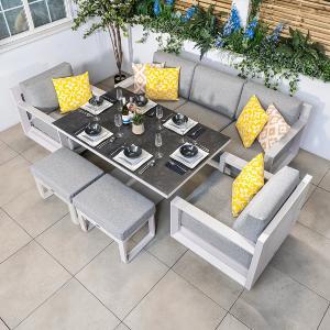 Bracken Outdoors Panama Warm Grey Aluminium Lounge Sofa Set with Height Adjustable Table Original Cheap Online