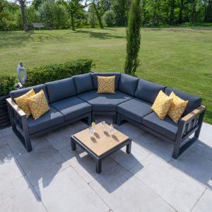 Bracken Outdoors Seattle Deluxe Teak and Aluminium Corner Sofa Lounge Set Best Place Sale Online
