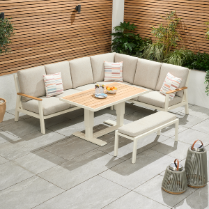 Bracken Outdoors Hamilton Aluminium Corner Sofa with Teak Adjustable Table Official Site Sale Online