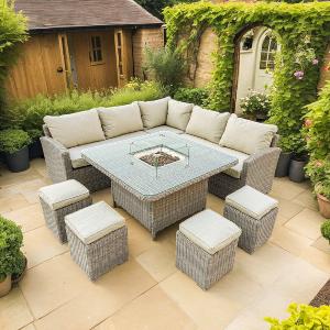 Bracken Outdoors Richmond Square Rattan Corner Sofa Garden Furniture Set with Fire Pit Table Free Shipping Clearance Store