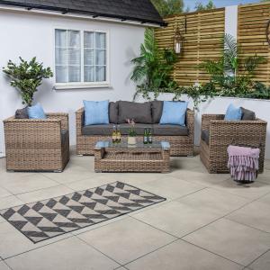 Bracken Outdoors Madrid Brown 3 Seat Sofa Lounge Garden Furniture Set with Coffee Table Discount Looking For
