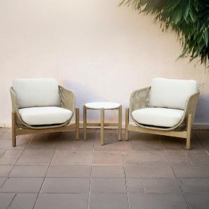 Bracken Outdoors Hampton Acacia Wood and Rope Duo Lounge Chair and Side Table Garden Furniture Set Cheap Online