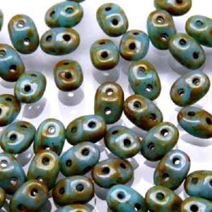 DU0563030-86805 Turquoise Blue Travertin Dark SuperDuo Two Hole Czech Seed Beads Tube Cheap Sale Shop