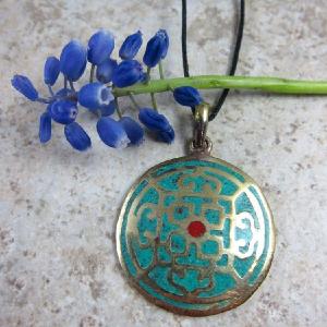 Tibetan Turquoise and Coral Mandala Pendant Best Place Online