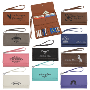 7 1/2" x 4" Laserable Leatherette Wallet with Strap Outlet Clearance Store