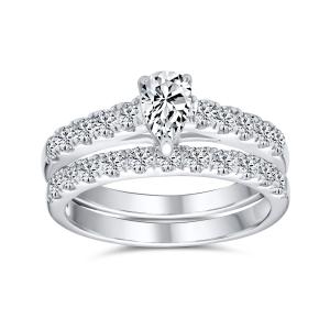 Traditional 1CT Pear Cubic Zirconia Cocktail Statement Ring with Pave Band Sterling Silver Discount