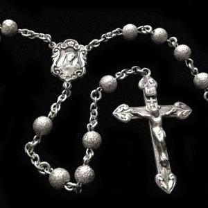 All Sterling Silver Glitter 5mm Rosary with Immaculate Heart Centerpiece Free Shipping View