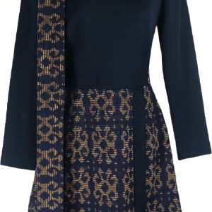60's Brown Ornate Print Navy Blue Mini Dress by R&K Knits Amazon Sale Online