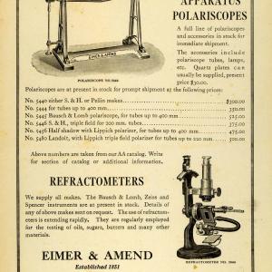 1922 Ad Testing Apparatus Polariscopes Refractometers Microscopes Eimer IEC1 With Credit Card For Sale