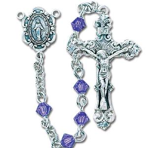 4mm Tanzanite Crystal Swarovski Bead Rosary in Sterling Silver Pay With Paypal