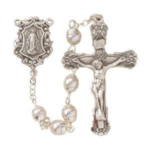 4mm Double Capped Pearl Bead Rosary in Sterling Silver Outlet Cheap Quality