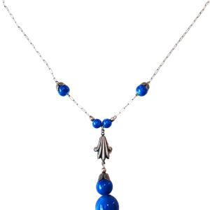 30s Art Deco Blue Czech Glass Bead Necklace With Mastercard