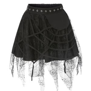 Black 1960s Grommet Halloween Spider Web Lace Skirt Outlet Locations Sale Online