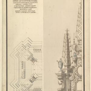 Art Print : Design for Half Elevation and Half Ground Plan of a Catafalque for Countess Palatine of The Rhine - Artist: Giuseppe Galli Bibiena - c1742 : Vintage Wall Art With Mastercard