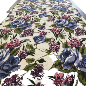 Vintage Fabric Blue Roses Pink Purple Lilacs On White Background Outlet Choice