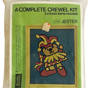 Vintage 80s Retro Jester Bear Crewel Embroidery 5x6 How-To Diy Cross Stitch Kit by Crewel Studio Weave Sale Authentic