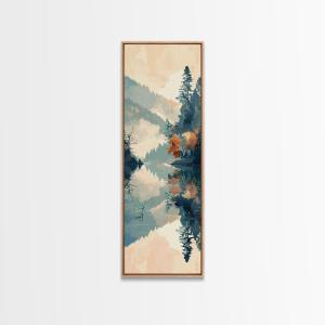 Ukiyo-e Art Depicting A Peaceful Lake Surrounded By Misty Mountains And Autumn Trees, Skinny Art, Tall Art, Framed Canvas Print, Japanese Style Art, Wood Block Print Buy Cheap Big Discount