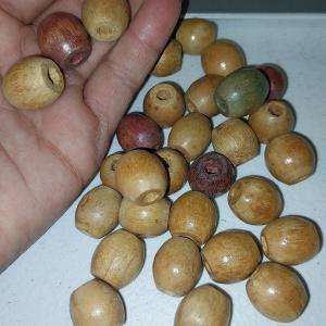 Wooden Crafting Beads  Natural Brown with Red and Green Accents (3/4" x 1/2") Clearance Newest