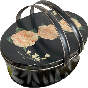 50s Rose Floral Sewing Tin Box with Handles Cheap Low Shipping