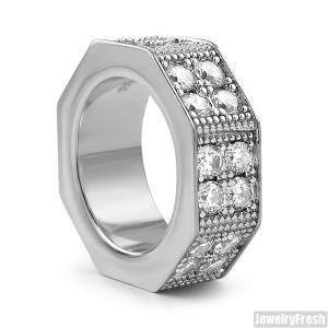 Silver Finish Thick 2 Row Octagon CZ Ring Buy Cheap Manchester Great Sale