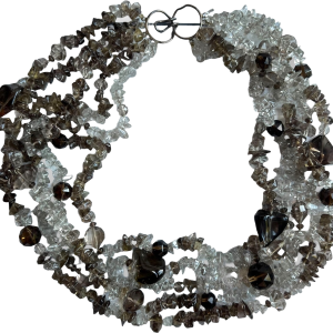 80s/90s Clear Smoky Quartz Chipped Stone Bead Five Strand Necklace By Artisan Free Shipping Low Pice Fee Shipping