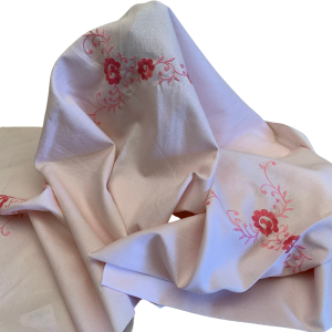 70s Light Pink Embroidered Polyester Cotton Fabric Fabric, Embroidered Fabric, Sewing Supplies, Textiles Pay With Visa For Sale