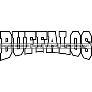 Buffalo Mascot Sports Team School Bull Horn Wildlife Animal Mean Art Design Text Word Lettering Logotype Logo Clipart SVG Discount Visit New