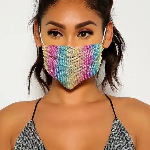 White Multi Rhinestones Face Mask Cheap Pices Authentic